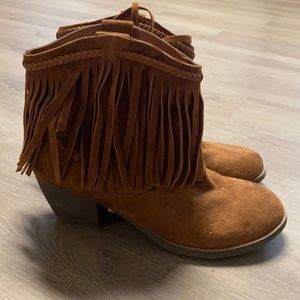 Brown fringe boots